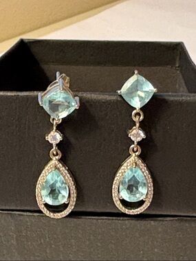 Sterling Silver Aqua Topaz Drop Dangle Earrings by Hespera